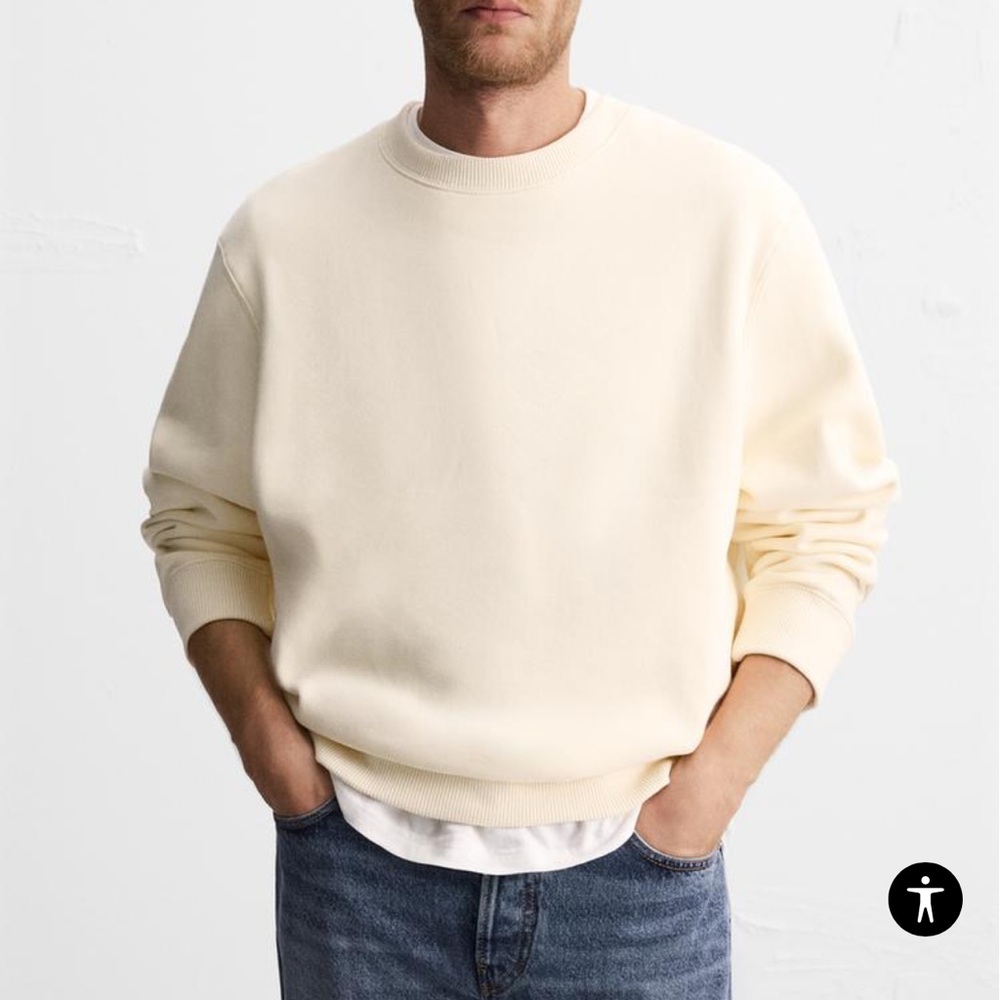 Zara Cream Crewneck Sweater with Textured Knit
Brand New!